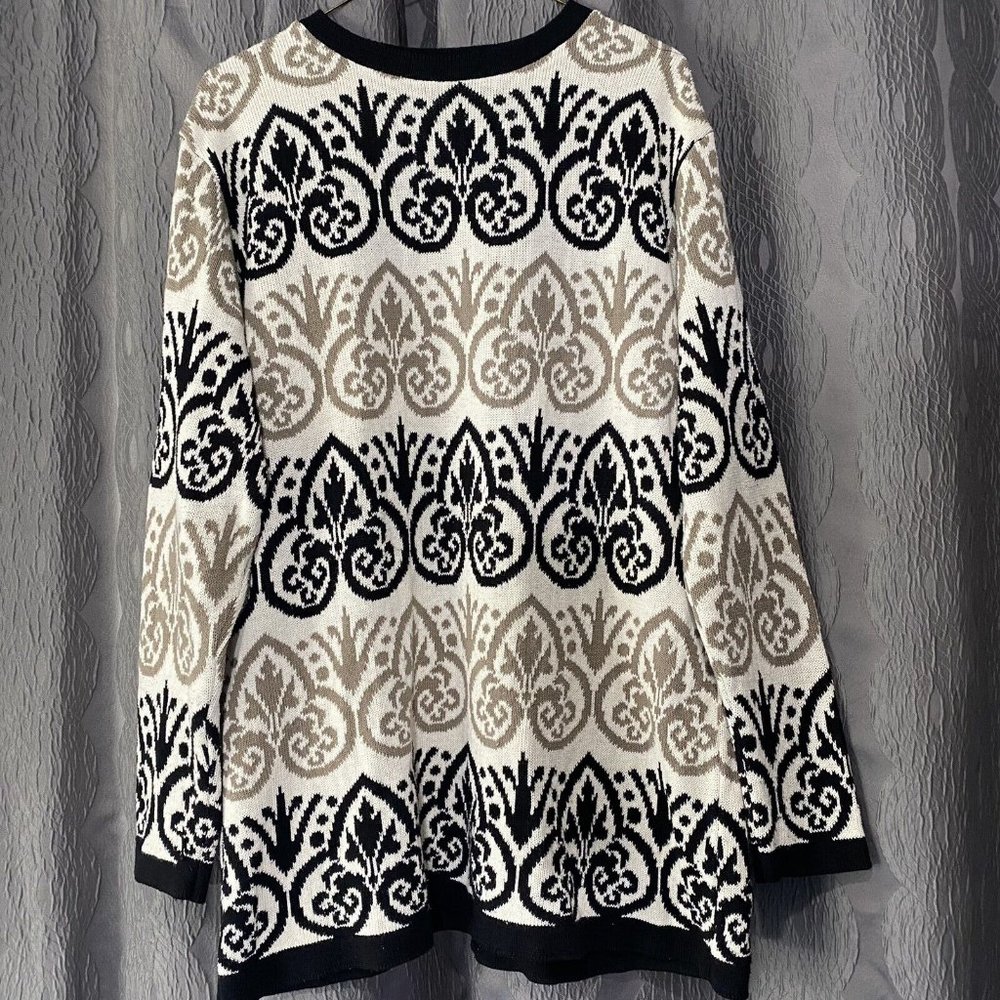 Vtg abstract knitted Sweater Granny Patterned Size L USA 95502 Cream Brown Black